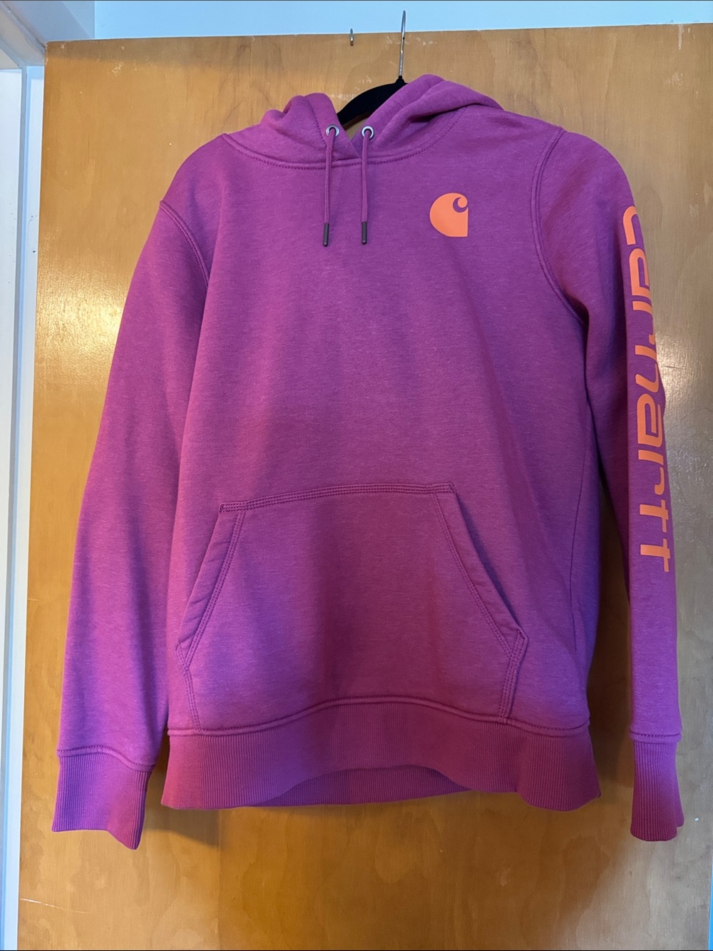 Carhartt Women's Purple Hoodie with Orange Logo